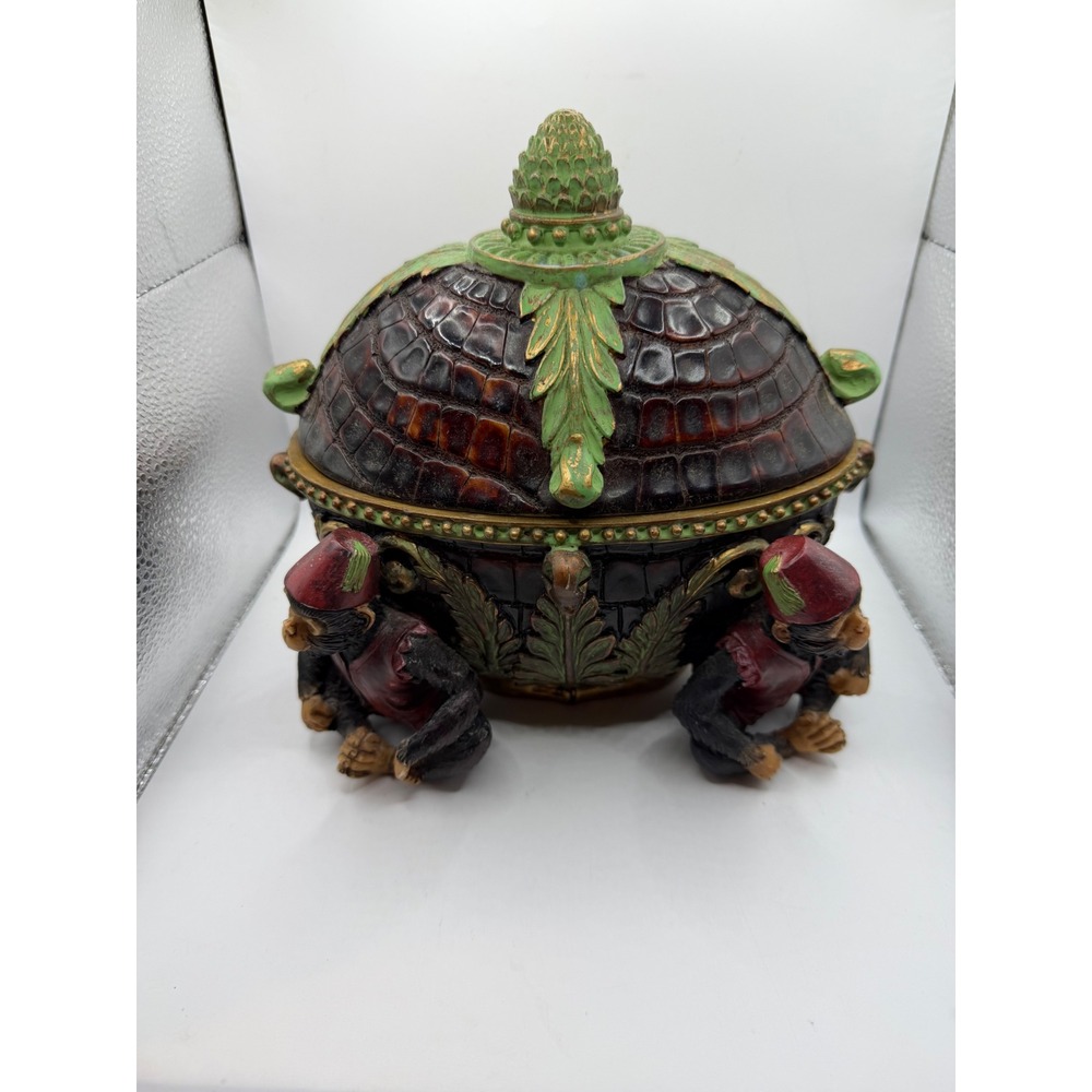 Vintage Monkey Fez Decorative Lidded Box Chinoiserie Hollywood Regency Trinket